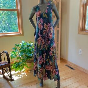 Johnny Was Blue Silk Sundress Maxi